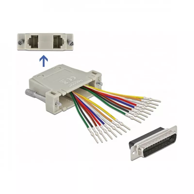 D-Sub 25 kontaktų užspaudžiamas kištukas į 2 x RJ45 lizdą DeLOCK 66833