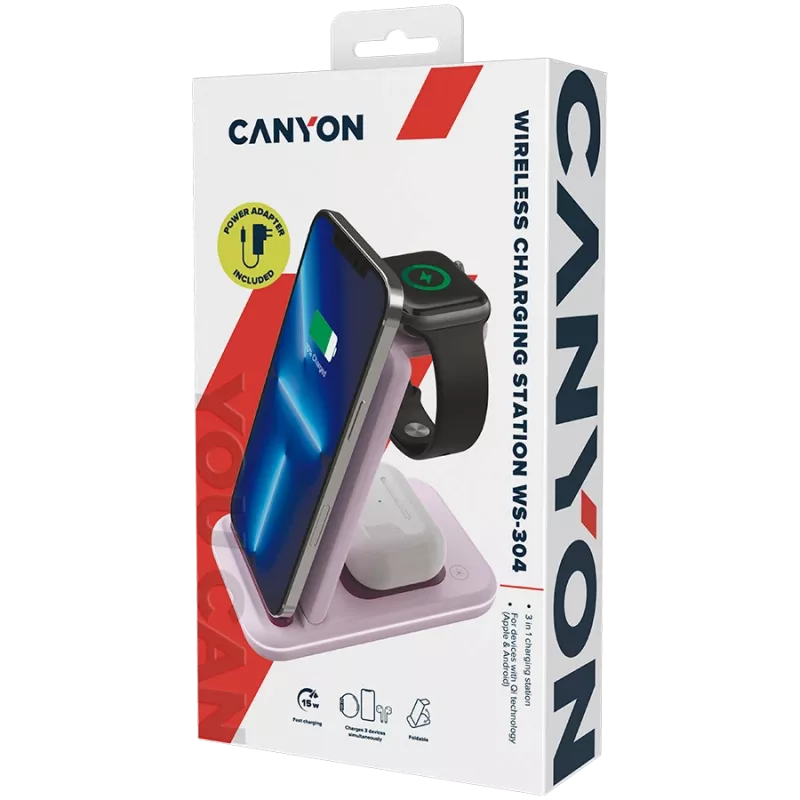 Maitinimo adapteris CANYON WS-304 greitas įkrovimas, įėjimas 9/12 V, rožinis, 0,168 kg