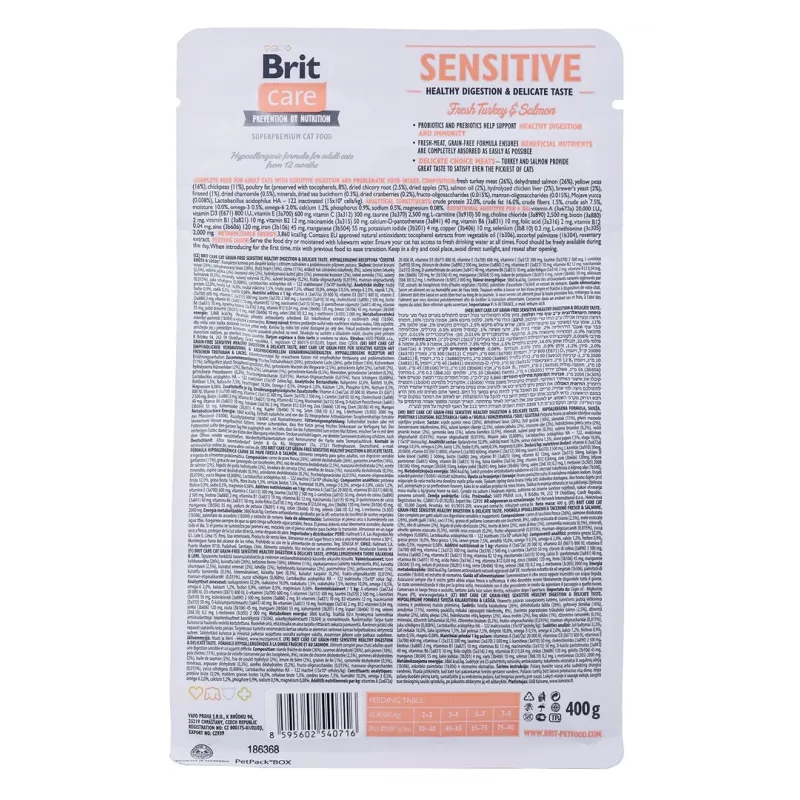 BRIT Care Grain-Free Sensitive Turkey&Salmon – sausas kačių ėdalas – 400 g