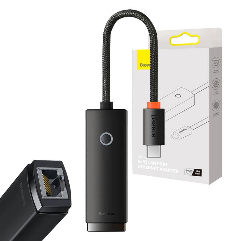 Tinklo adapteris Baseus Lite Series USB-C į RJ45 (juodas)