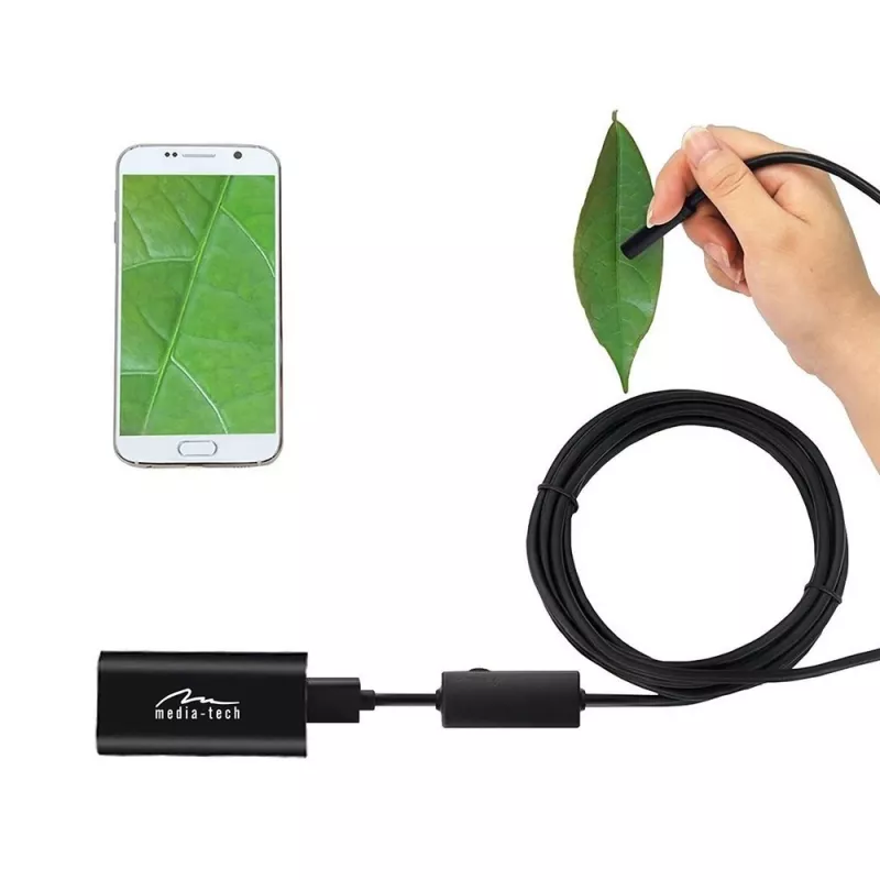 WiFi endoskopas MEDIA-TECH MT4099, 8 mm zondas, 5 m kabelis, IP67, 1280×720@30fps, 70° matymo kampas, 800 mAh baterija
