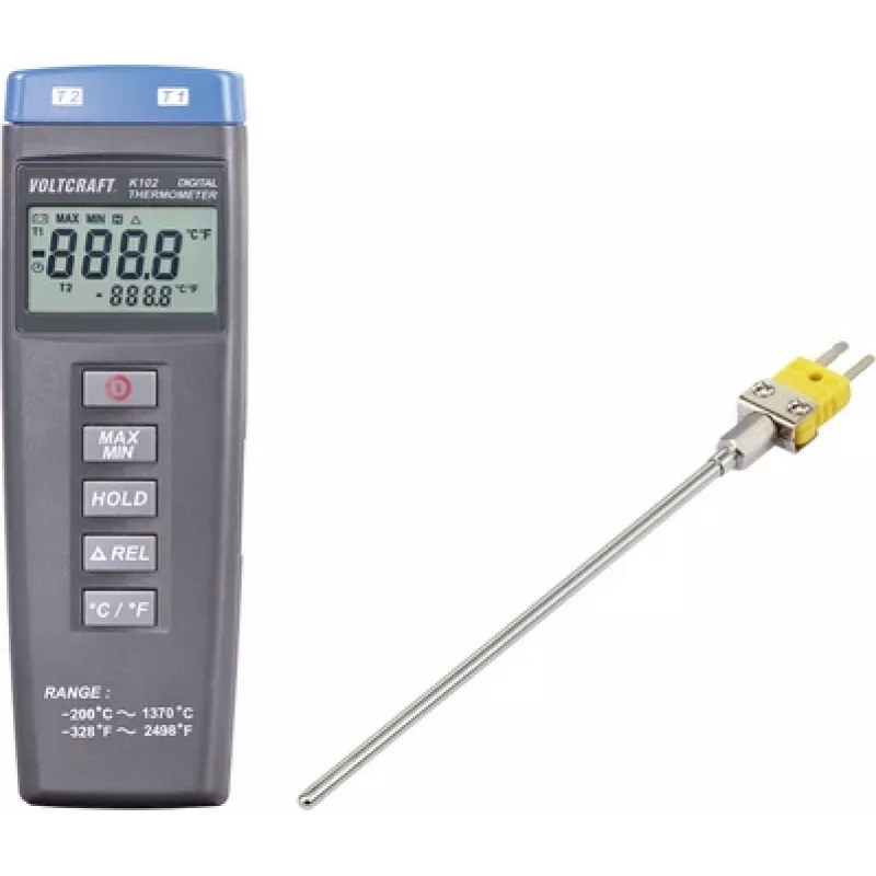VOLTCRAFT K102 + TP 200 temperatūros matavimo prietaisas -200 iki +1370 °C K tipo zondas