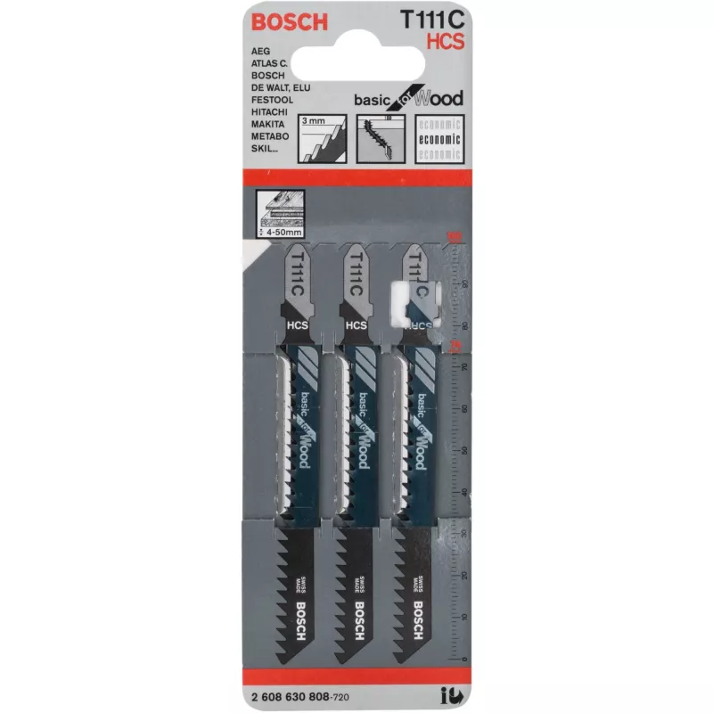 Bosch T 111 C siaurapjūklinis peiliukas iš daug anglies turinčio plieno (HCS) 3 vnt.