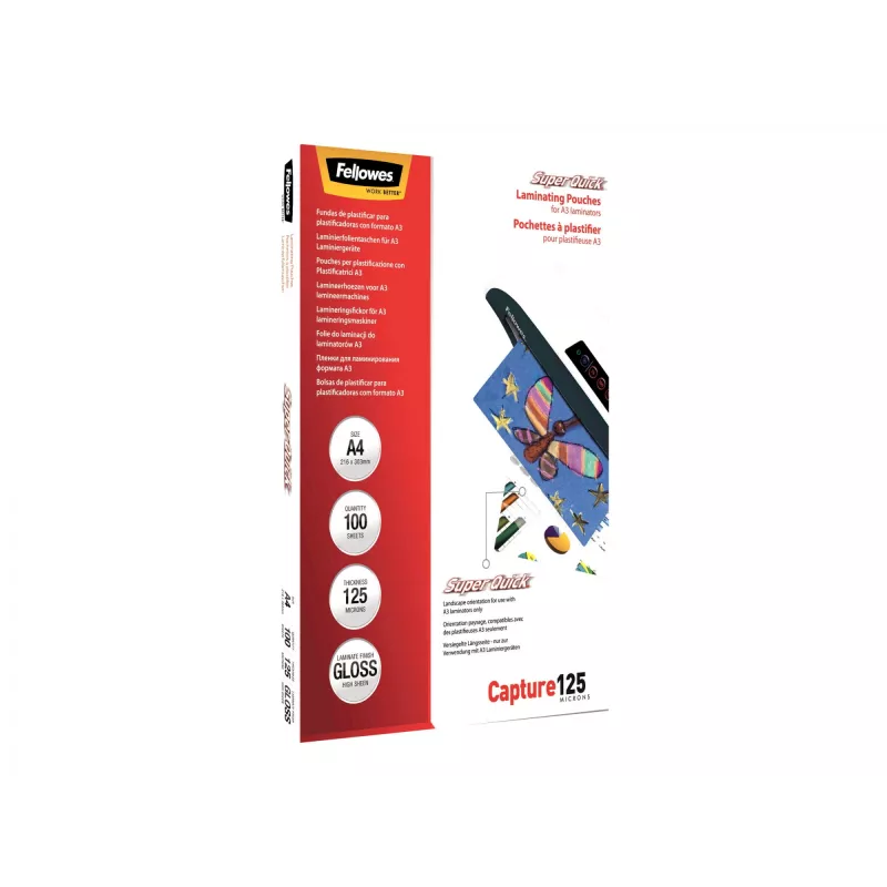 Fellowes SuperQuick A4 blizgios 125 mikronų laminavimo plėvelės