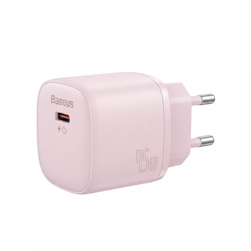 Įkroviklis Baseus PicoGo GaN 45W EU Rožinis – USB-C PD 45W kompaktiškas stalinis įkroviklis