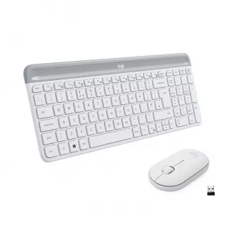 Logitech Slim Wireless Combo MK470 - Klaviatūros ir pelės rinkinys - Belaidis - 2,4 GHz - Ispanų - Šviesiai balta (920-009199)
