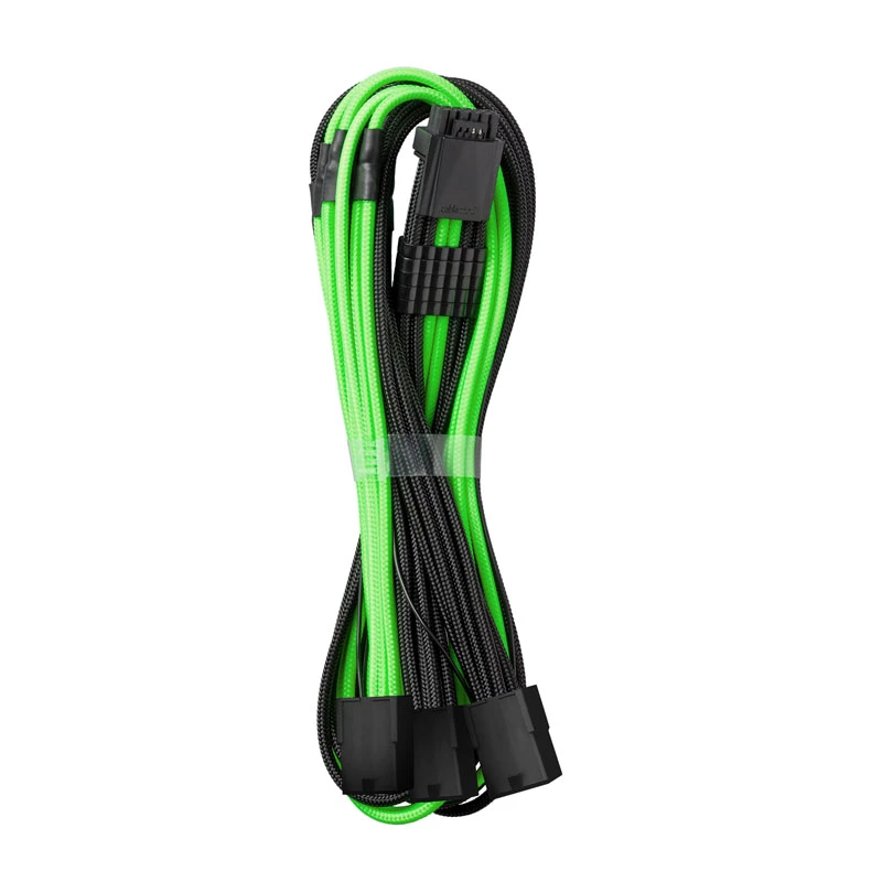 CableMod 12VHPWR į 3× PCIe ModMesh laidas 45 cm, juoda/šviesiai žalia