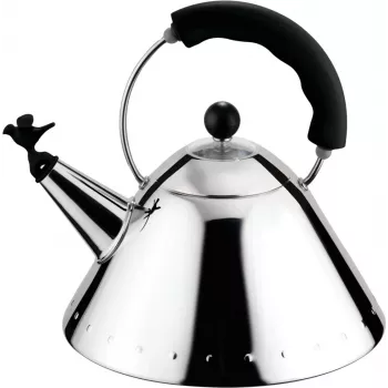 Alessi 9093 B virdulys su rankena, nerūdijančio plieno, paukščio formos švilpukas iš PA, juodas