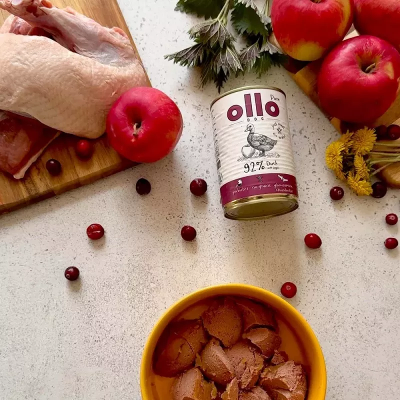 OLLO Pure Duck with apple - šlapias šunų maistas - 400g