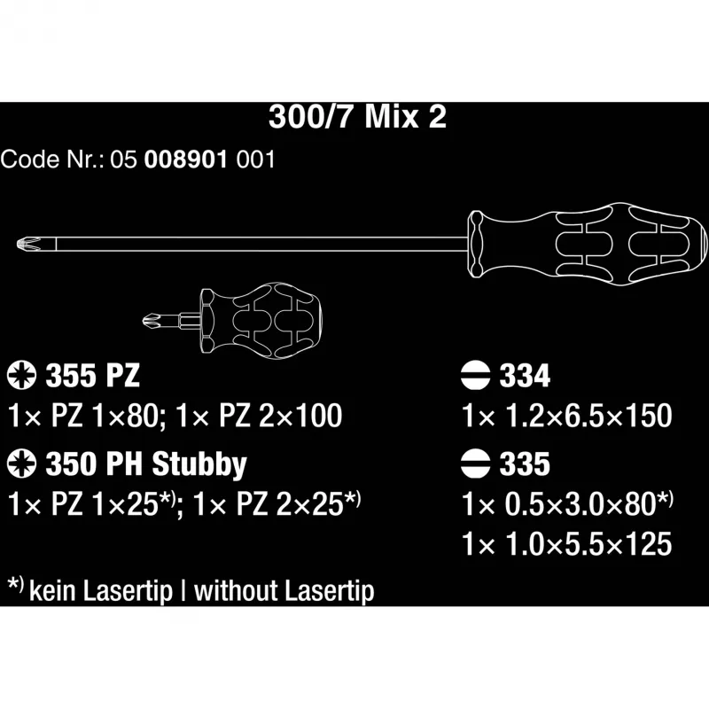 300/7 Mix 2 atsuktuvų rinkinys Kraftform Plus (juodas/žalias, 7 dalių, Lasertip)