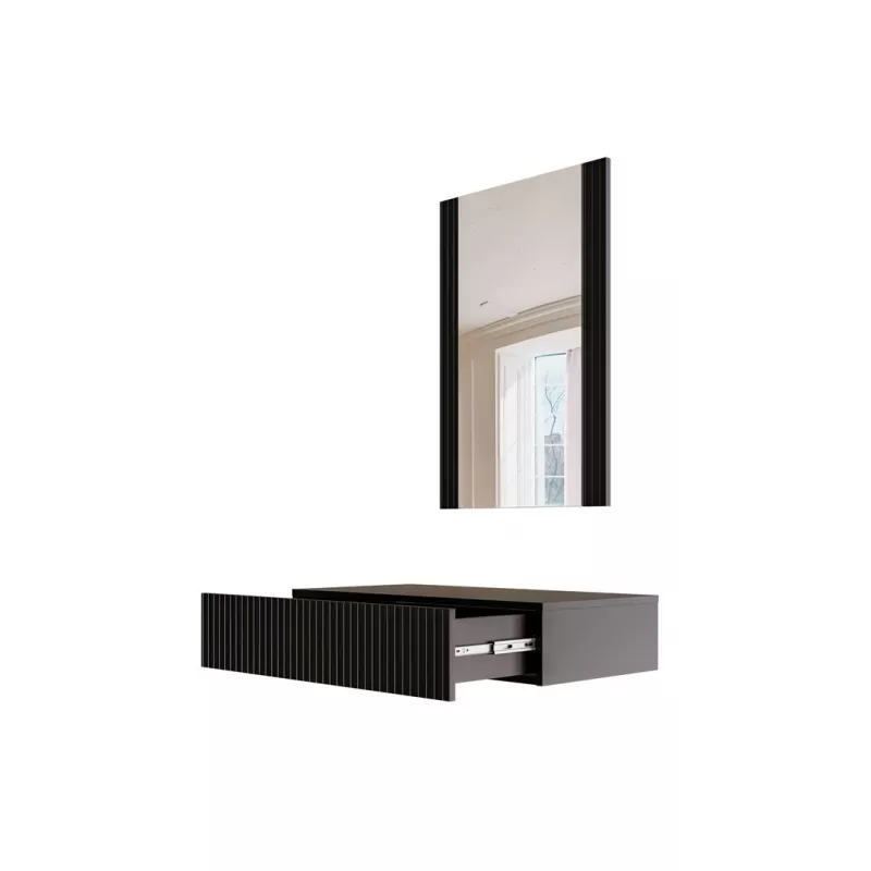 Tualetinis staliukas su veidrodžiu cama meble PAFOS 80×41,6×100 cm, MDF korpusas, 1 stalčius, matinė juoda