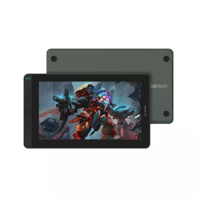 Grafinė planšetė HUION Kamvas 13 Green — 13,3 colio Full HD IPS, 1920×1080, 293,8×165,2 mm darbo sritis, 8192 slėgio lygiai, 5080 lpi, USB-C