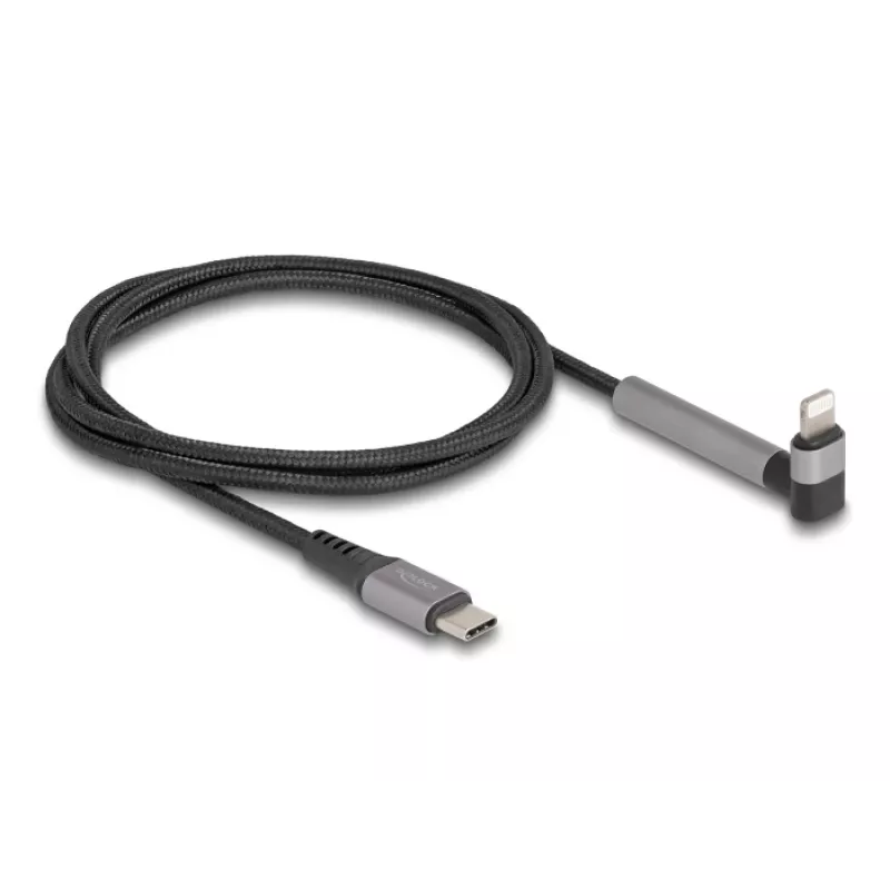 USB Type-C – Lightning įkrovimo ir duomenų laidas su kampuota jungtimi ir stovo funkcija, DELOCK 1,5 m, 9 V 3 A (MFi)