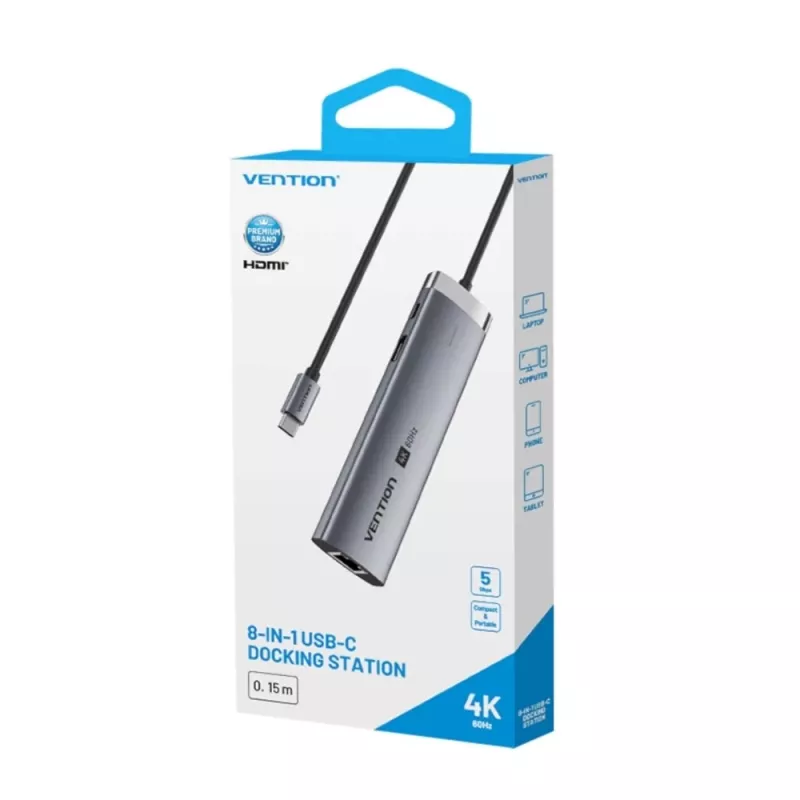Vention USB-C 8-in-1 4K 60Hz 100W prijungimo stotelė