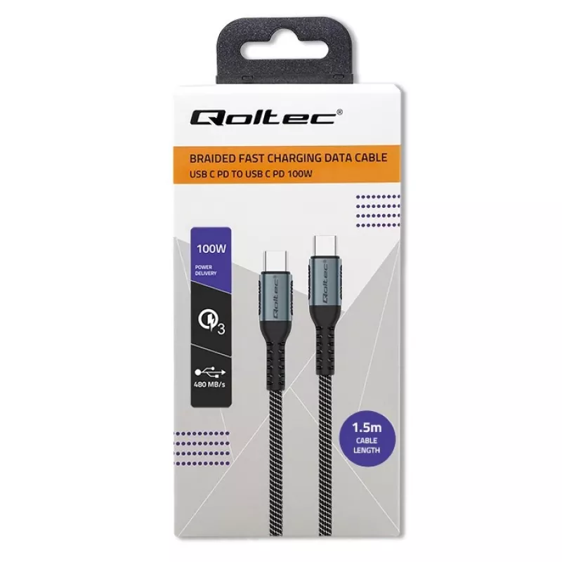 USB kabelis Qoltec 52358 1,5 m USB C juodas USB 2.0 0,48 Gbit/s