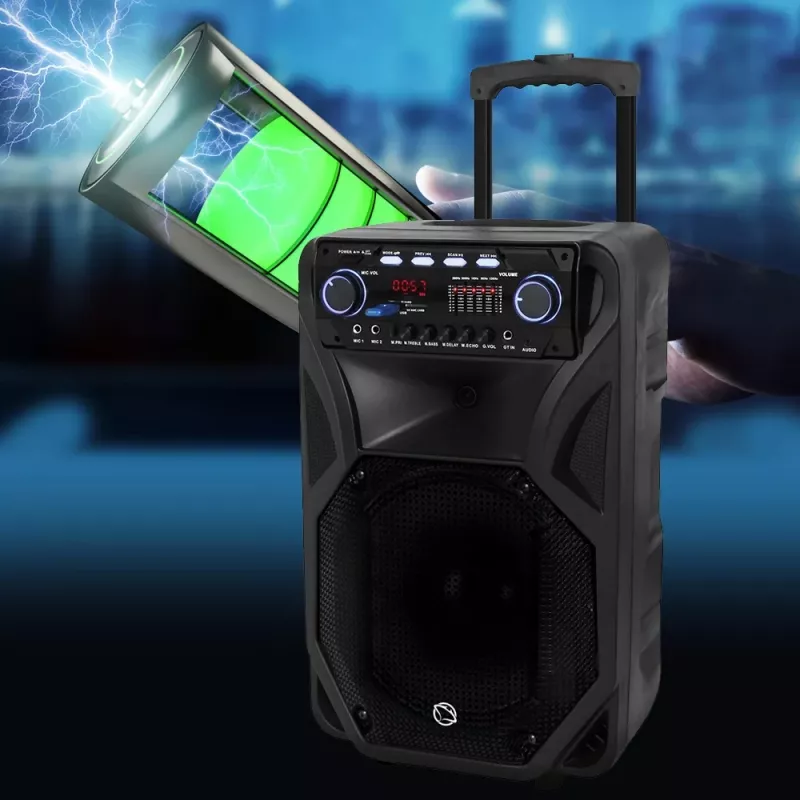 Nešiojamas karaokės garsiakalbis MANTA SPK5021PRO 20W, 12 colių žemų dažnių garsiakalbis, 80W RMS, Bluetooth, baterija iki 5 val., SD/USB, mikrofono ir gitaros įvestys