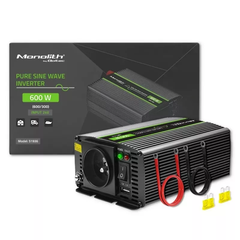 Qoltec Monolith maitinimo adapteris automobiliniam naudojimui 600 W juodas