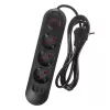Maitinimo lizdų blokas MACLEAN MCE394 B — 3 lizdai + 3×USB A, 110–240V, 2,1A USB, 2500W, 1,5 m laidas, juodas