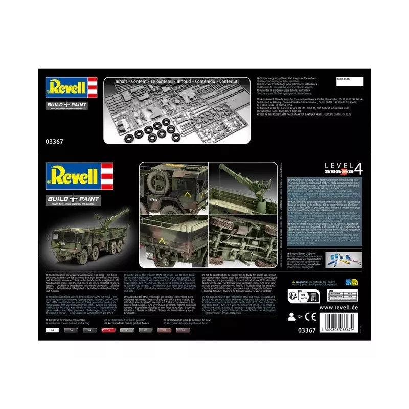 Plastikinis modelio rinkinys REVELL Man 10T Milgl 8x8 sunkvežimis masteliu 1/35