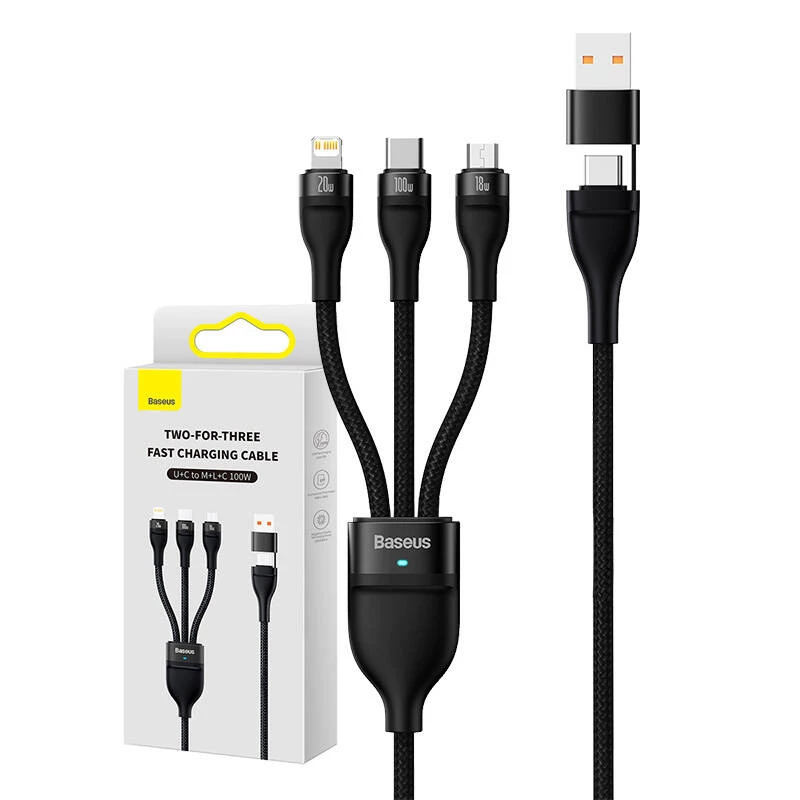 USB Laidas Baseus CASS030101 1.2m USB A/USB C USB C/Micro-USB B/Lightning Juodas