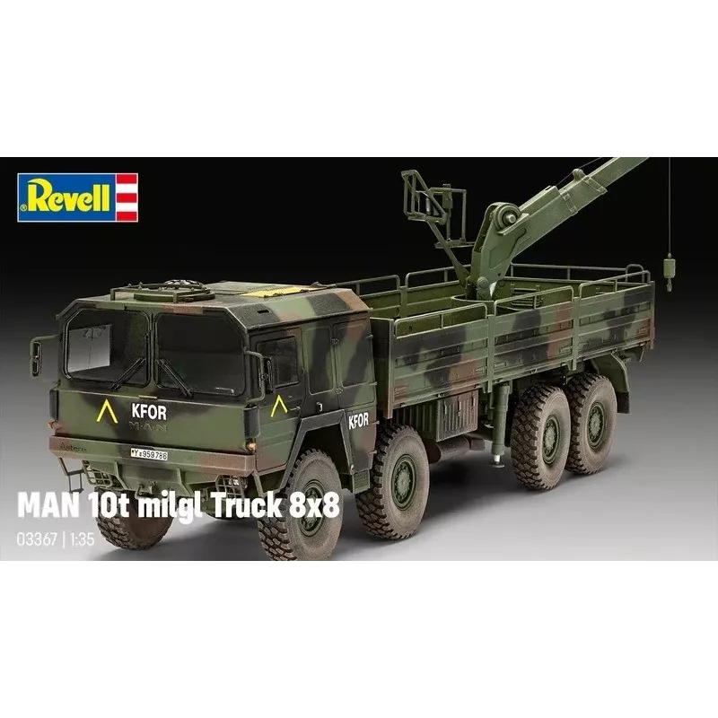 Plastikinis modelio rinkinys REVELL Man 10T Milgl 8x8 sunkvežimis masteliu 1/35
