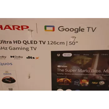 50 colių Sharp QLED 50HR7265E 4K Ultra HD išmanusis Google TV 144 Hz, Dolby Vision, Dolby Atmos, centrinis stovas, juodas