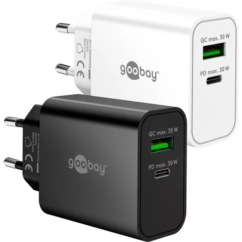 Goobay USB-C PD GaN dvigubas greitasis įkroviklis (30 W) baltas (75336)