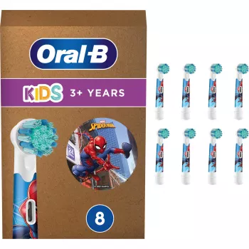 Oral-B Kids Spiderman pakaitinės šepetėlių galvutės, baltos, 8 vnt.