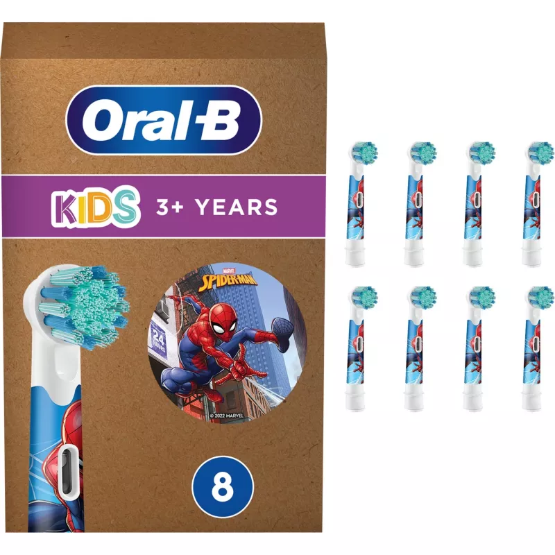 Oral-B Kids Spiderman pakaitinės šepetėlių galvutės, baltos, 8 vnt.
