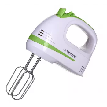 Rankinis plakiklis ESPERANZA EKM011 — 400 W, 5 greičių, turbo, tešlos kabliukai ir plakikliai, 220–240 V, balta / šviesiai žalia