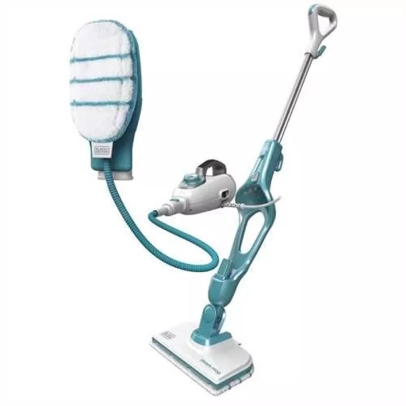 Garų šluota Juoda & Decker FSMH1351SM-QS — 1300W, 0,5L bakelis, 6m laidas, 9-in-1 kietoms grindims