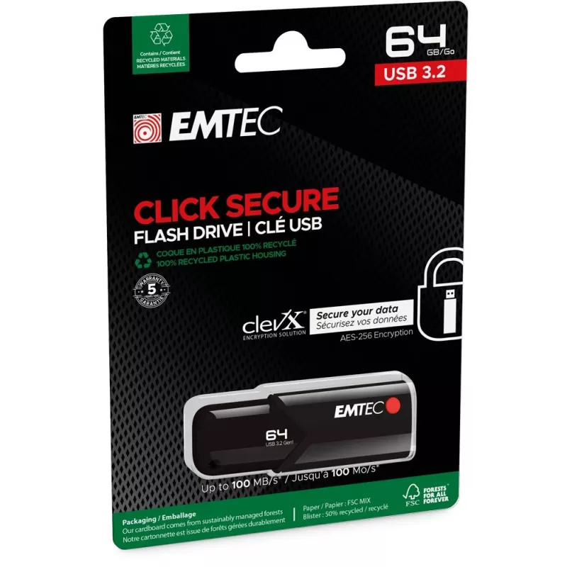 USB atmintukas Emtec B120 Click Secure 64GB USB