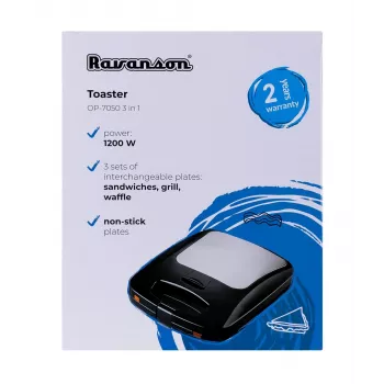 Vaflių keptuvė Ravanson OP-7050, 1200 W, 4 vafliai, nelimpančios plokštės, horizontalus/vertikalus laikymas
