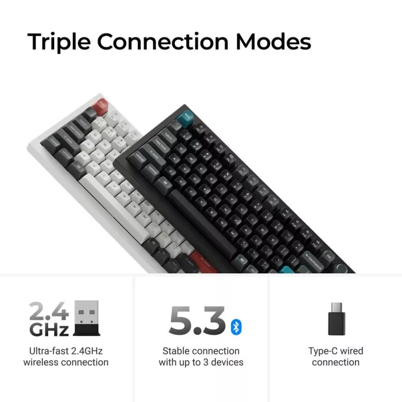 Mechaninė klaviatūra Keychron Q1 Ultra 8K — 75% formos, USB + RF belaidis + Bluetooth, RGB LED, juoda