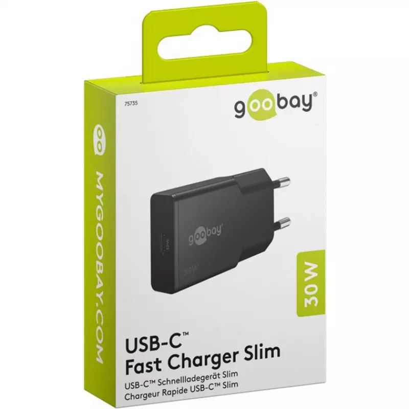 Goobay USB-C™ PD GaN plonas greitasis įkroviklis (30 W) juodas