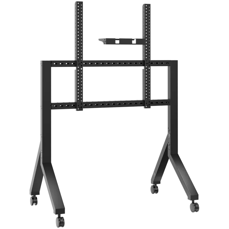 Mobilus TV stovas ONKRON TS2081-B 70–110 colių televizoriams, juodas, ratuotas plieninis grindų laikiklis, 125 kg talpa, VESA 200x200–1000x800