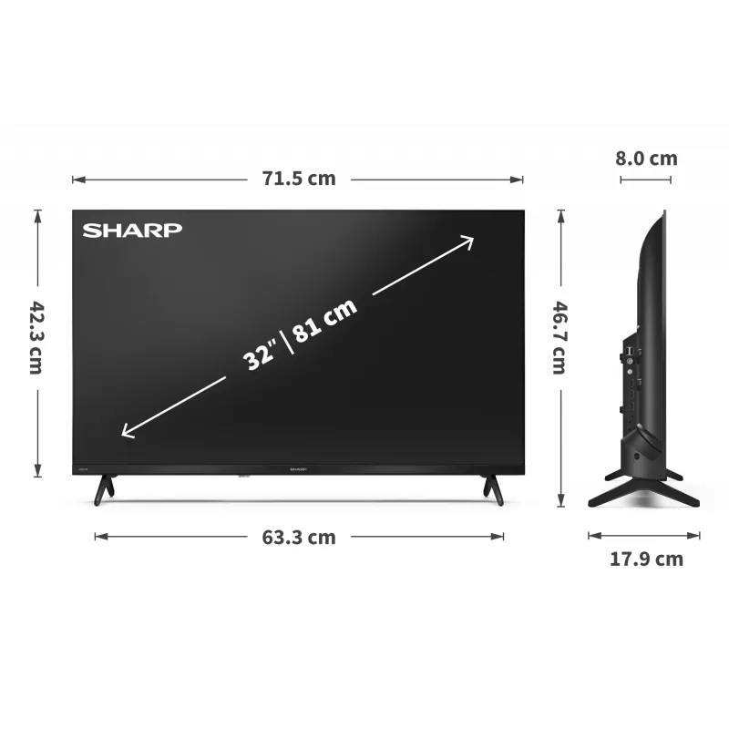 Sharp 32HF2265E televizorius 81,3 cm (32 col.) HD išmanusis televizorius Wi-Fi juodas