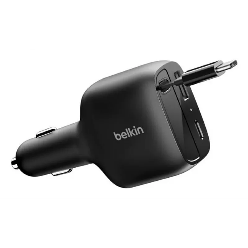 Belkin 75W 2-Port w Retractable USB-C Cbl Car - Kabelis (CCC001HQBK)
