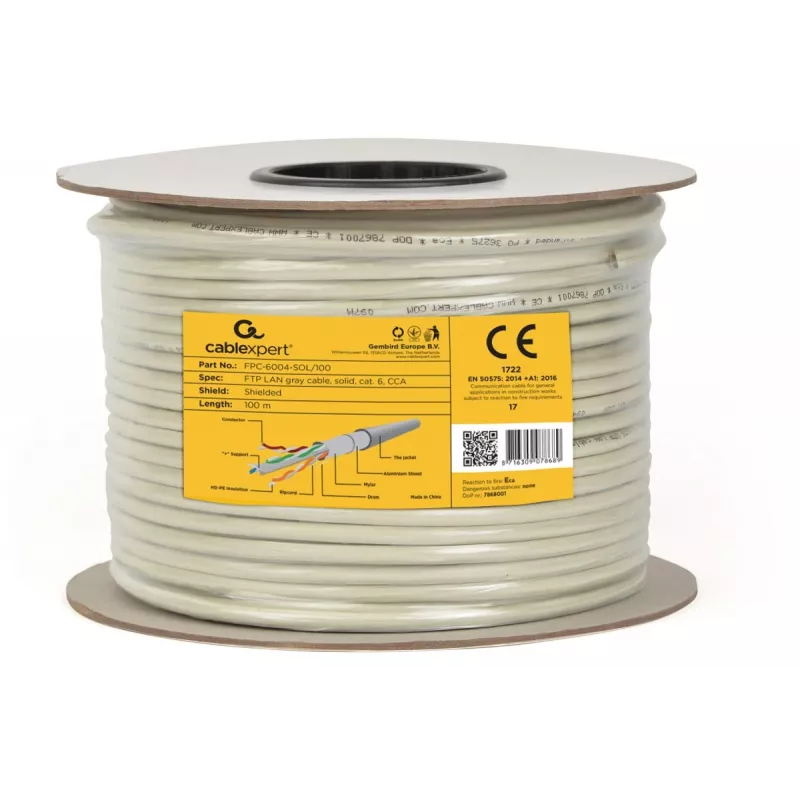 Gembird CAT6 FTP 100 m tinklo kabelis, pilkas F/UTP (FTP)