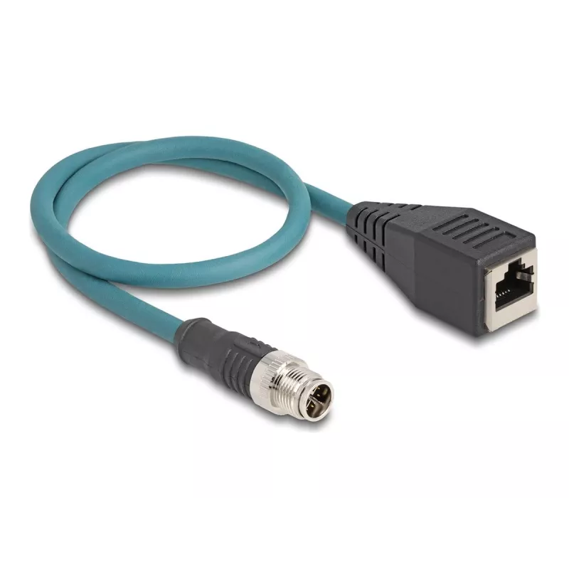 DeLOCK M12 adapterio kabelis X koduotas 8 kontaktų kištukas į RJ45 lizdą 50 cm