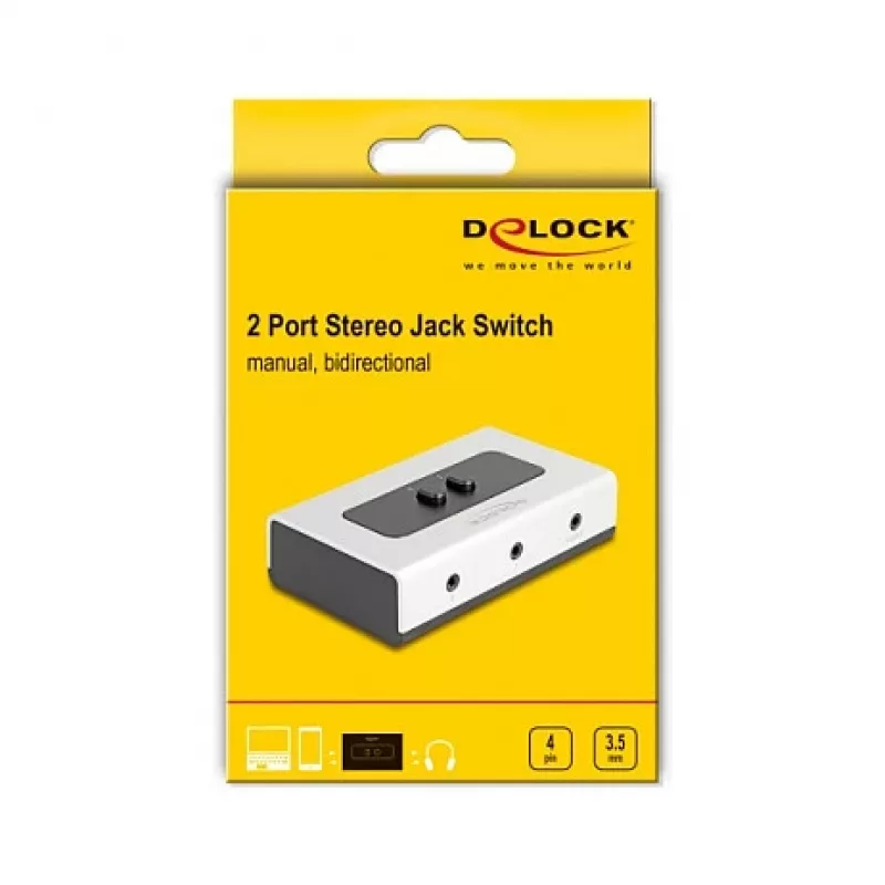 Delock 88061 garso jungiklis, juodas/pilkas, 3,5 mm įvestis/išvestis