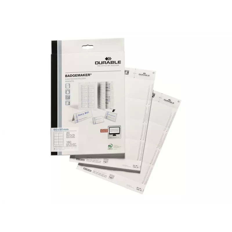 Durable 1456-02 ženkliukų įdėklai 60x90 mm balti