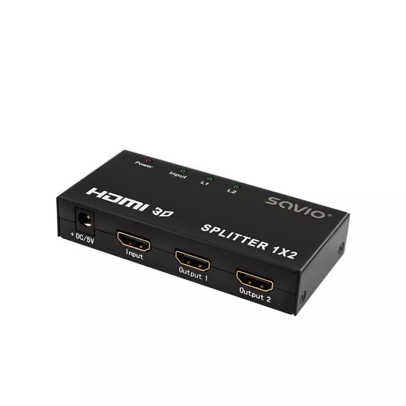 HDMI vaizdo skirstytuvas SAVIO CL-42 — 2x HDMI išėjimai, 1920x1080, 36 bitų spalvų gylis, metalinis korpusas, 5V/1A
