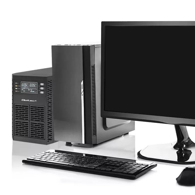 Qoltec nepertraukiamo maitinimo šaltinis (UPS) | 1kVA | 1000W | Galios koeficientas 1.0 | LCD | EPO | USB | Internetinis