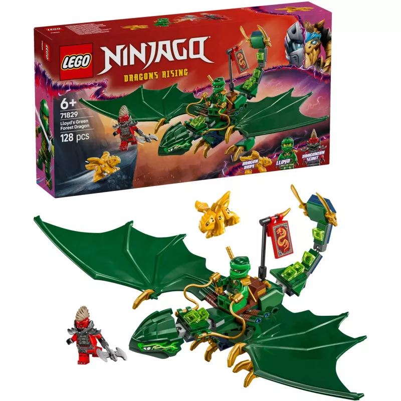 Konstravimo žaislų rinkinys LEGO NINJAGO 71829 Lloyd's Green Forest Dragon, 128 dalys, 2 minifigūrėlės, amžius 6+