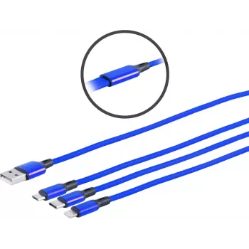 USB 3in1 įkrovimo laidas ShiverPeaks 14-50071 — Micro B, USB-C 8 kontaktų, 1,2 m, mėlynas
