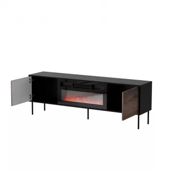 Cama CORTINA 180x40x60 cm TV spintelė juoda/riešutmedžio su juodu elektriniu židiniu