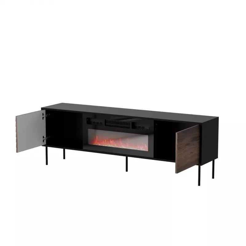 Cama CORTINA 180x40x60 cm TV spintelė juoda/riešutmedžio su juodu elektriniu židiniu