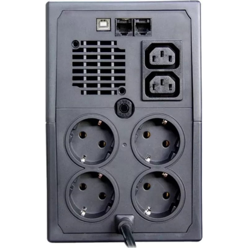 ORVALDI ID2K0CH linijinė interaktyvi UPS 2 kVA / 1200 W, 24 V, 9 Ah akumuliatoriai, LCD, USB, kompaktiška juoda