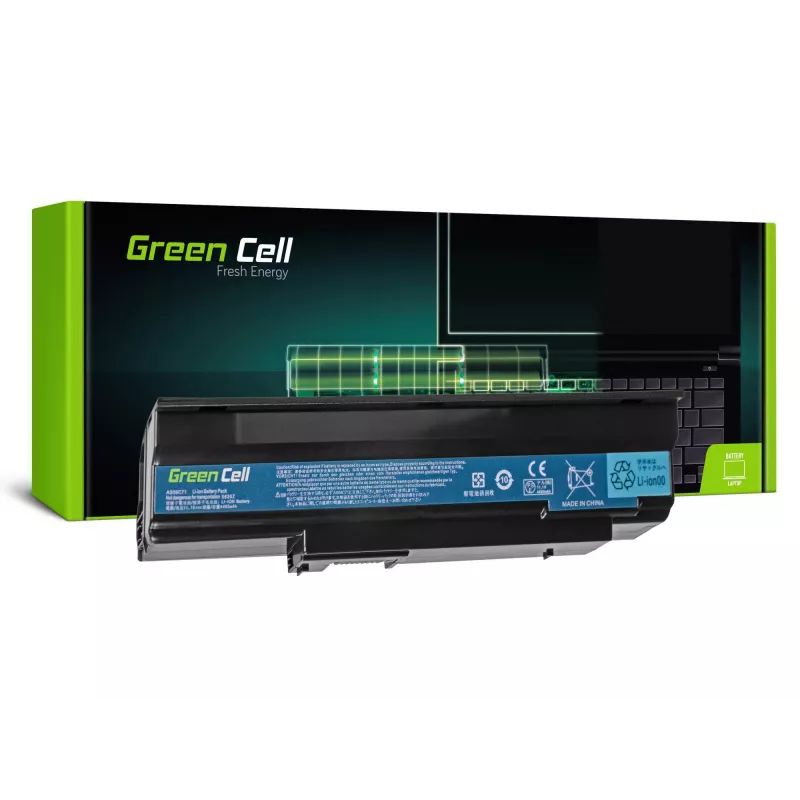 Nešiojamojo kompiuterio baterija Green Cell AC12, skirta Acer 5235/5635/5635Z/5635G/5635ZG – Li‑Ion 11,1 V 4400 mAh, 6 celių, juoda